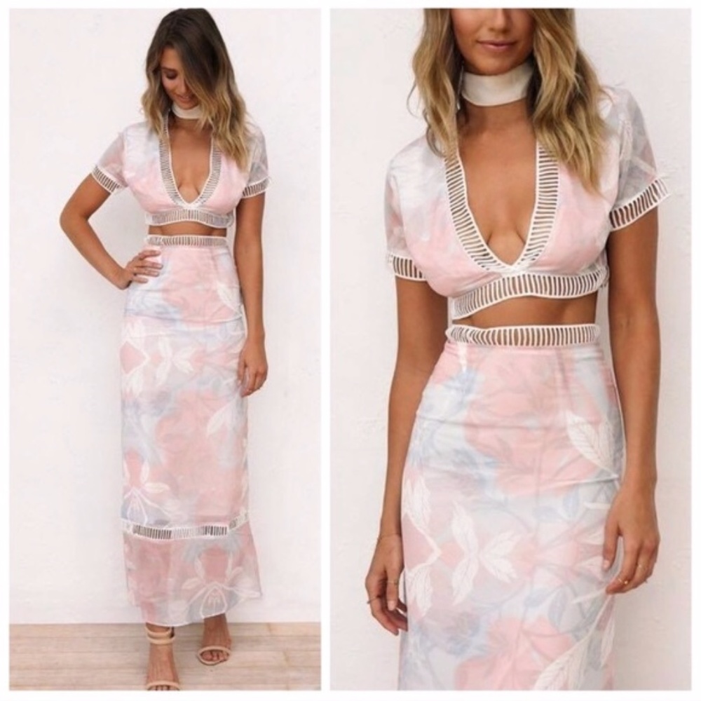 NWT Pink floral 2 piece maxi skirt set
